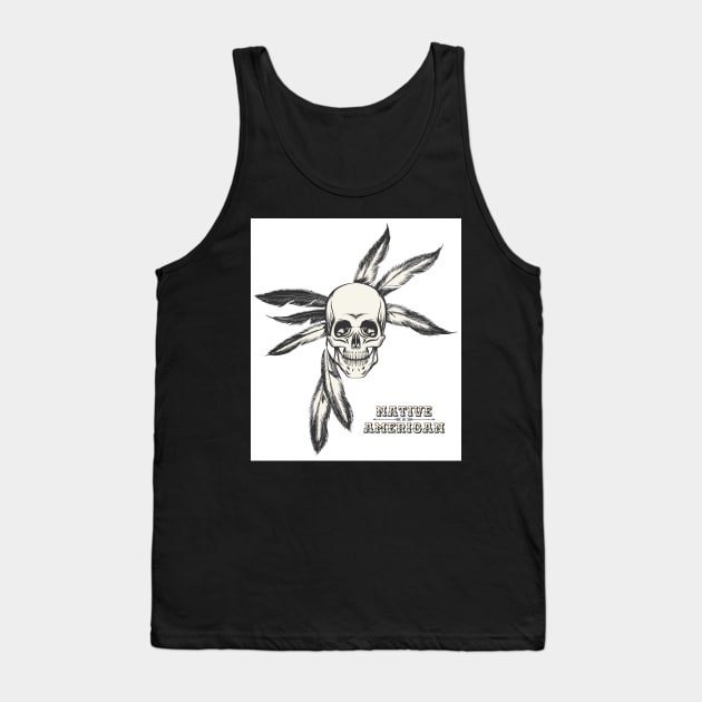 Indian Skull drawn in engraving style Tank Top by devaleta